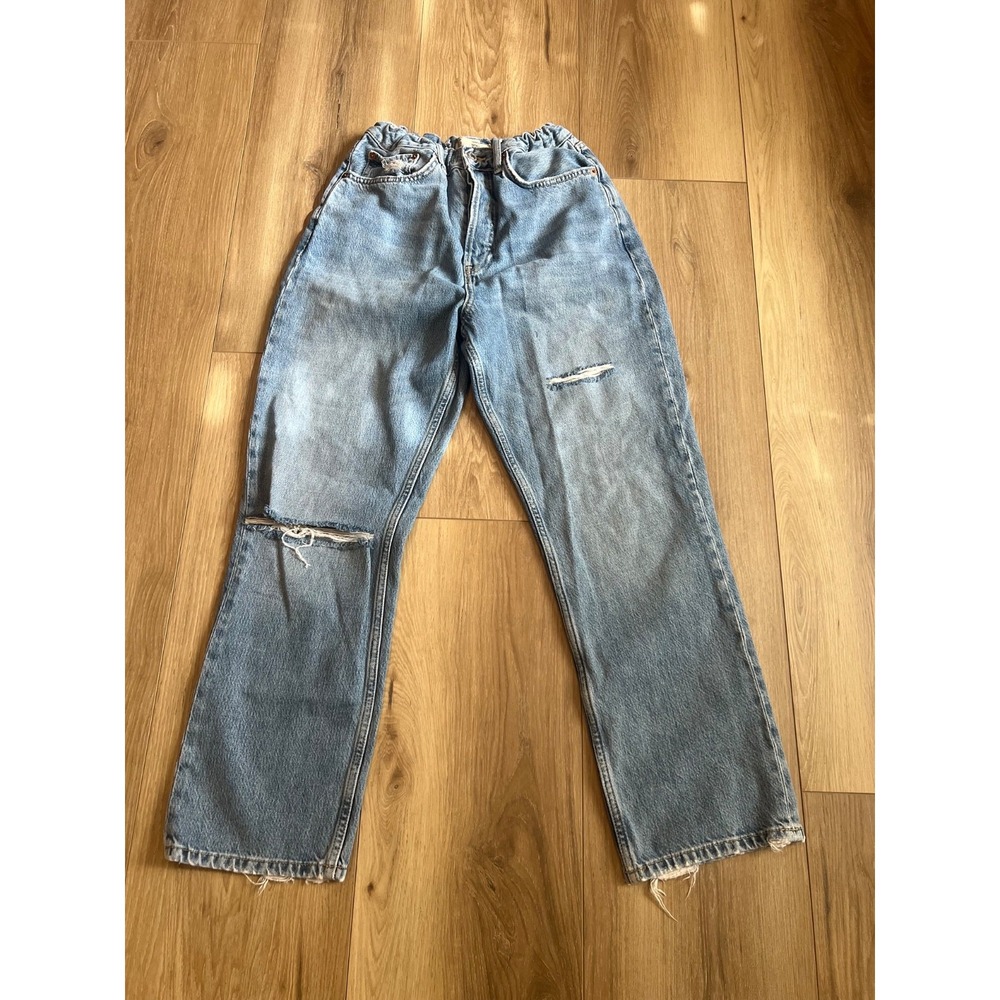 Topshop Moto New Boyfriend Jeans W30 L30 Womens Distressed Ripped Light Wash Den
